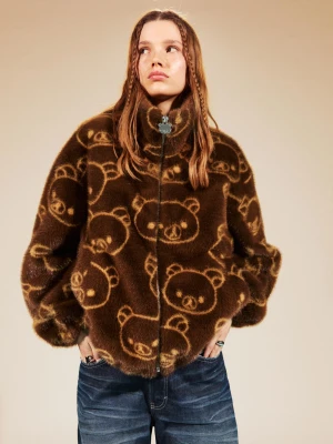 Bershka Kurtka Rilakkuma Z Efektem Futerka Kobieta Xs-S Wielbłądzi
