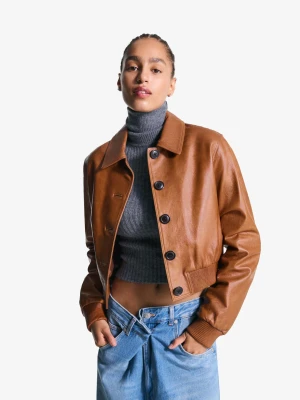 Bershka Kurtka Skórzana Kobieta Brązowy