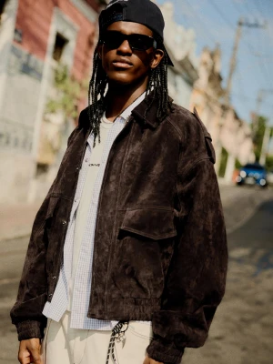 Bershka Kurtka Skórzana Mężczyzna Brązowy