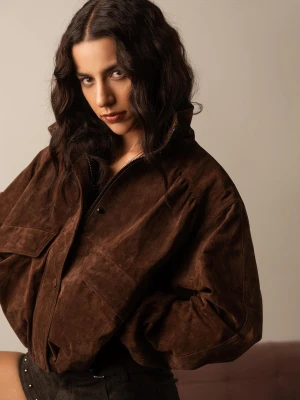 Bershka Kurtka Skórzana Z Kieszeniami Kobieta Brązowy