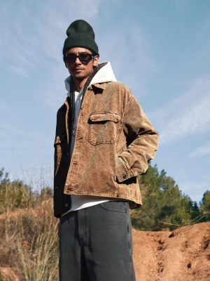 Bershka Kurtka Sztruksowa Boxy Mężczyzna Wielbłądzi