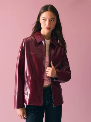 Bershka Kurtka Trucker Ze Sztucznej Skóry Kobieta Czerwony