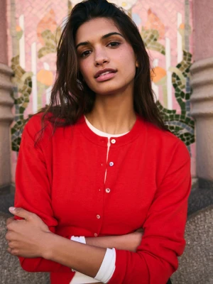 Bershka Kurtka W Paski Z Okrągłym Dekoltem I Guzikami Kobieta Czerwony