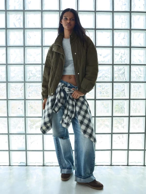 Bershka Kurtka Z Efektem Sprania Kobieta Khaki