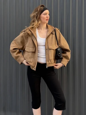 Bershka Kurtka Z Efektem Zamszu Kobieta Ciemnobeżowy