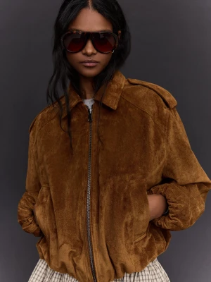 Bershka Kurtka Z Efektem Zamszu O Kroju Balloon Kobieta Wielbłądzi