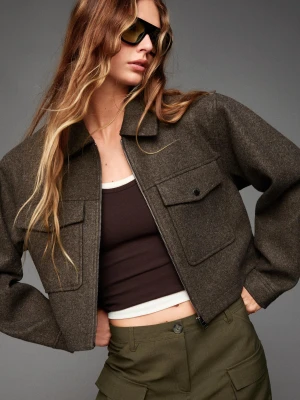 Bershka Kurtka Z Flauszu Soft Kobieta Brązowy