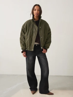 Bershka Kurtka Z Haftem Warkoczowym Kobieta Xs-S Khaki