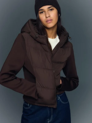 Bershka Kurtka Z Kapturem Połączona Z Efektem Neoprenu Kobieta Brązowy