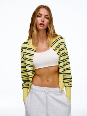 Bershka Kurtka Z Okrągłym Dekoltem I Guzikami W Paski Kobieta Żółty