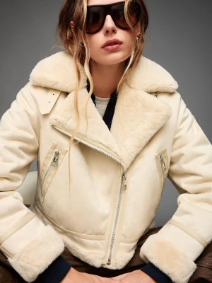 Bershka Kurtka Z Podwójnym Wykończeniem Kobieta Piaskowy