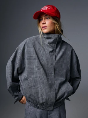 Bershka Kurtka Ze Stójką W Kratę Kobieta Szary