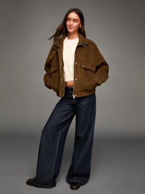 Bershka Kurtka Ze Sztucznego Zamszu Kobieta Brązowy