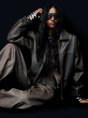 Bershka Kurtka Ze Sztucznej Skóry Kobieta Brązowy