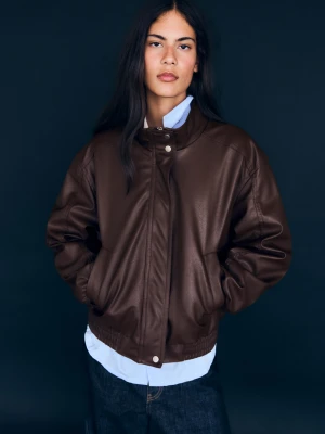 Bershka Kurtka Ze Sztucznej Skóry Kobieta Brązowy