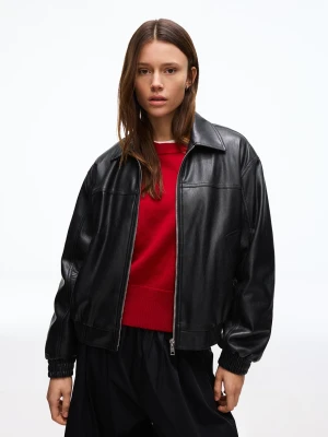 Bershka Kurtka Ze Sztucznej Skóry Kobieta Czarny