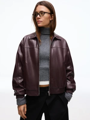 Bershka Kurtka Ze Sztucznej Skóry Kobieta Rubinowy