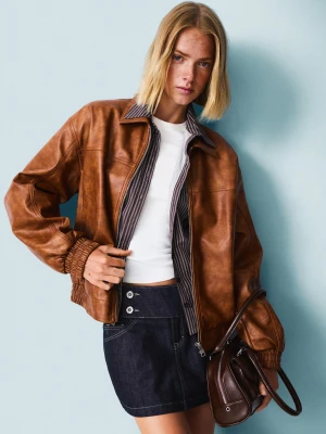 Bershka Kurtka Ze Sztucznej Skóry Kobieta Wielbłądzi