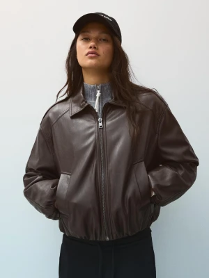 Bershka Kurtka Ze Sztucznej Skóry O Balonowym Kroju Kobieta Brązowy