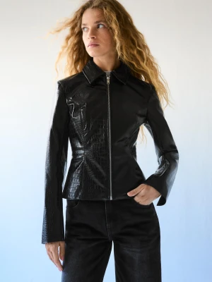 Bershka Kurtka Ze Sztucznej Skóry Z Baskinką Kobieta Czarny