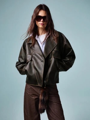 Bershka Kurtka Ze Sztucznej Skóry Z Klapami Kobieta Xs-S Brązowy