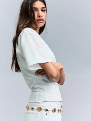 Bershka Łańcuchowy Pasek Z Biżuteryjnymi Zdobieniami Kobieta Złoty
