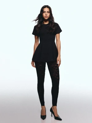 Bershka Legginsy Z Koronki Kobieta Czarny