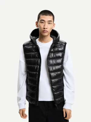 Bershka Lekka Kamizelka Pikowana Mężczyzna Czarny