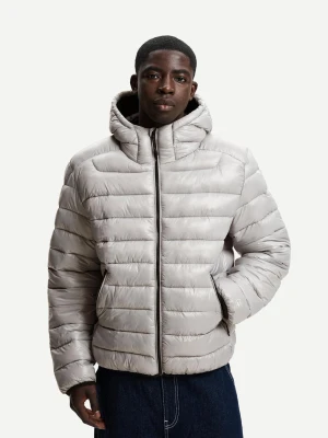 Bershka Lekka Kurtka Puchowa Mężczyzna Szary