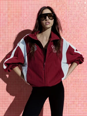 Bershka Lekka Kurtka Z Haftami Kobieta Bordowy