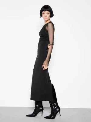 Bershka Luźna Sukienka Midi Z Koronką Blonda Kobieta Czarny