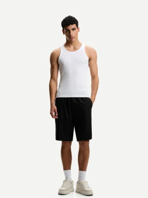 Bershka Luźne Bermudy Jogger Z Mieszanki Lnu Mężczyzna Czarny