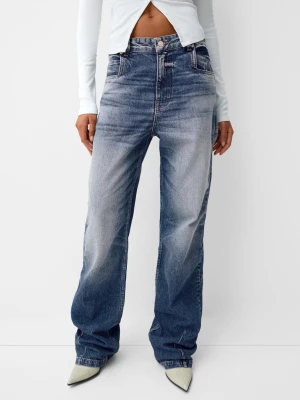 Bershka Luźne Jeansy Baggy Kobieta Niebieski