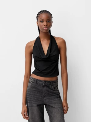 Bershka Luźny Top Z Dekoltem Halter Kobieta Czarny