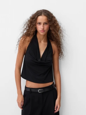 Bershka Luźny Top Z Dekoltem Halter Kobieta Czarny