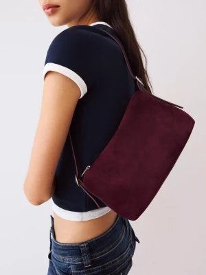 Bershka Mała Torebka Z Efektem Sztucznego Zamszu Kobieta Bordowy