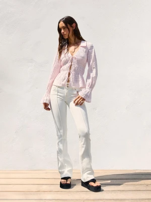 Bershka Marszczona Koszula W Stylu Rustykalnym Kobieta Różowy