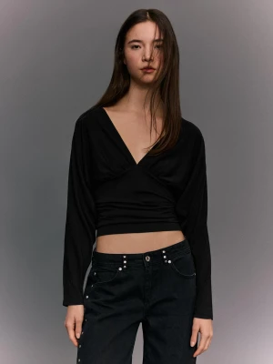 Zdjęcie produktu Bershka Marszczona Koszulka Z Długim Rękawem Kobieta Czarny