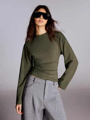 Bershka Marszczona Koszulka Z Długim Rękawem Kobieta Khaki