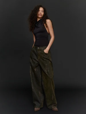 Bershka Marszczone Body Z Dekoltem Halter Kobieta Czarny