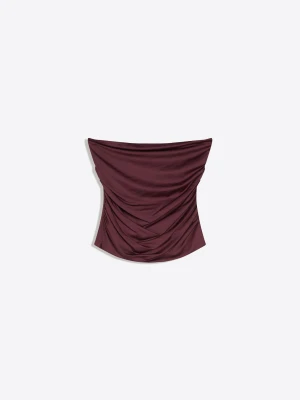 Bershka Marszczony Top Bandeau Kobieta Bordowy