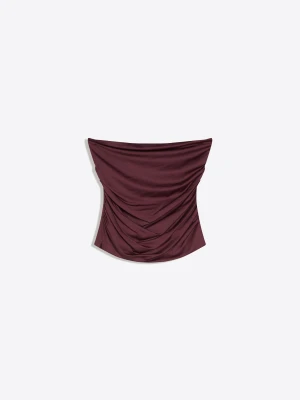 Bershka Marszczony Top Bandeau Kobieta Bordowy