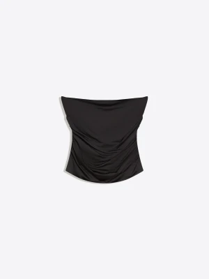Bershka Marszczony Top Bandeau Kobieta Czarny