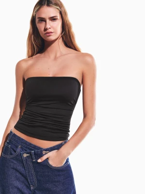 Bershka Marszczony Top Bandeau Kobieta Czarny