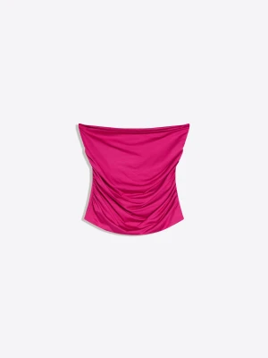 Bershka Marszczony Top Bandeau Kobieta Fuksja