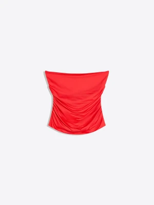 Bershka Marszczony Top Bandeau Kobieta Koralowy