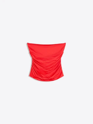 Bershka Marszczony Top Bandeau Kobieta Koralowy