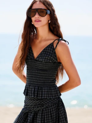 Bershka Marszczony Top Na Ramiączkach Kobieta Granatowy