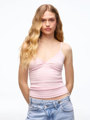 Bershka Marszczony Top Na Ramiączkach Kobieta Różowy