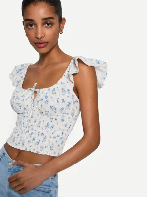 Bershka Marszczony Top W Rustykalnym Stylu Kobieta Wielokolorowy